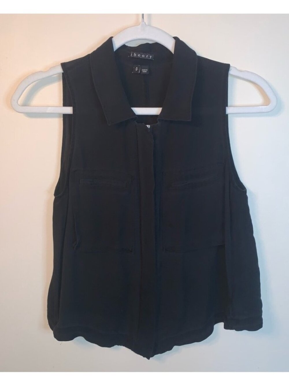 Theory Silk Black Zip Blouse